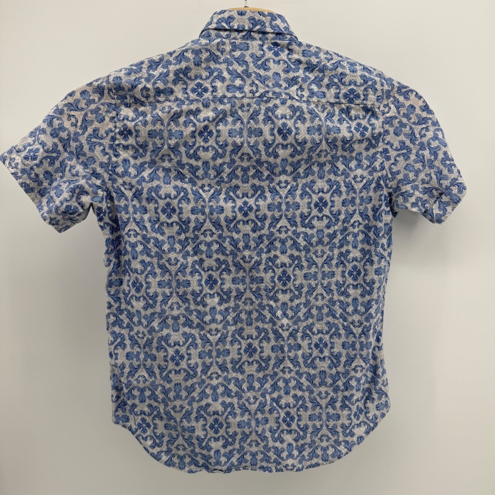 Robert Graham Mens Classic Fit Blue Scroll Print Linen Blend Shirt Size M - Picture 5 of 8